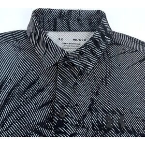Under Armour Playoff Polo Men M Blue Black Golf Performance Abstract Stripe